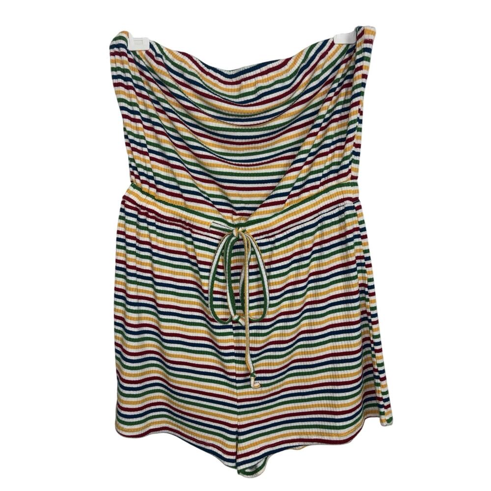 Honey Punch Strapless Rainbow Romper Medium Pride Retro Beach Cover Up